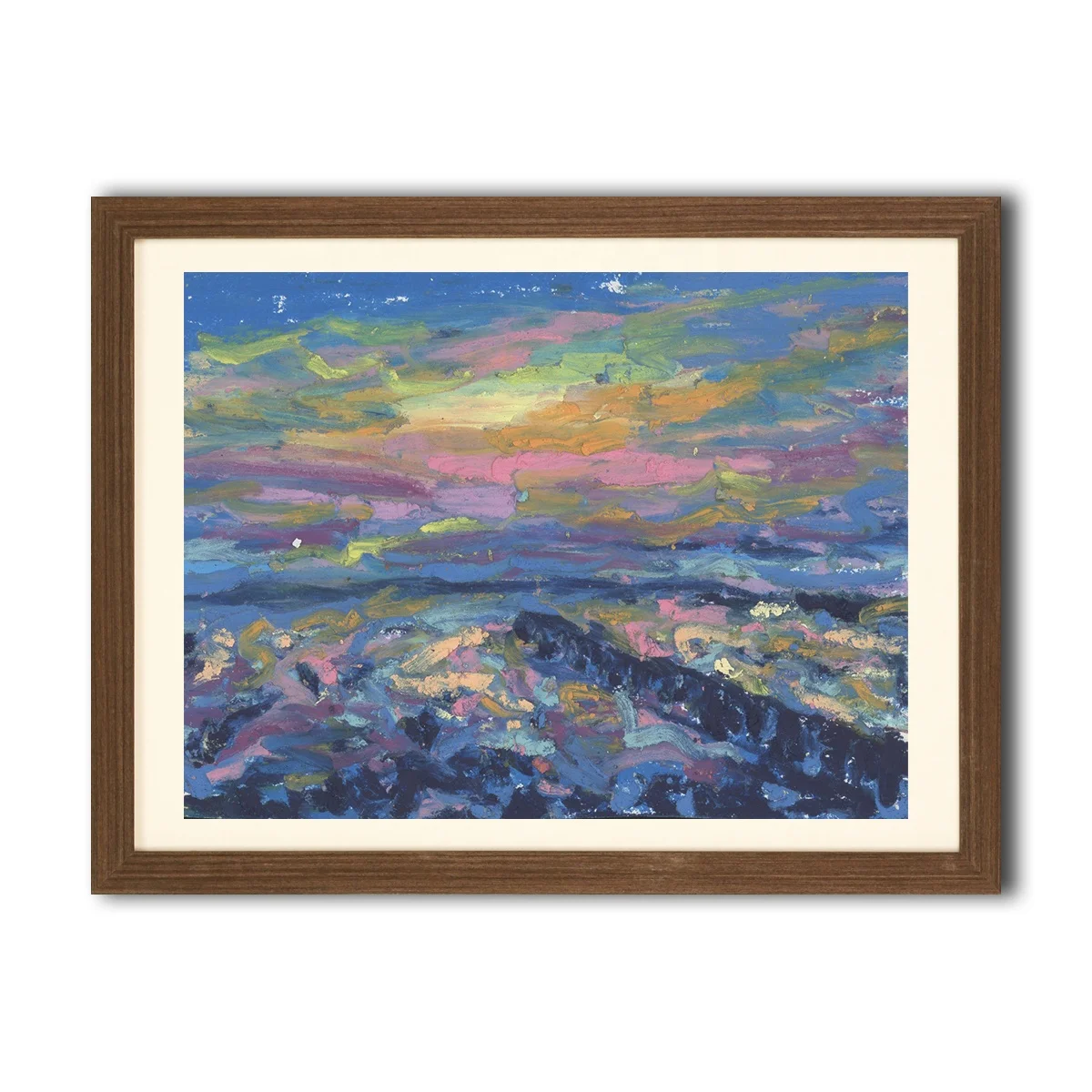 Landscape Sky Bouquet Decorative Oil Painting Style Brown Solid Wood Framed Wall Art Print for Hotel