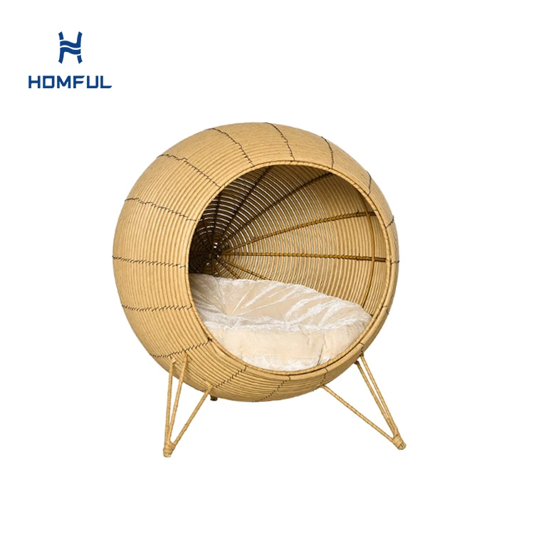 Waterproof Wicker Rattan Pet Bed Round House Pet Bed For Dogs And Cats