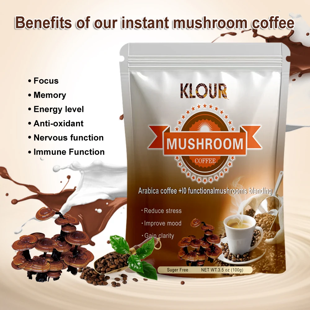 Private Label 8 Superfood Mushroom Coffee Powder Cognitive Function Support Stress Relief Enhance Recovery Mushroom Coffee