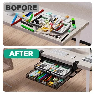 GUDTEKE Mesh Desk Organizer and Clamp-on Swivel Pencil Drawer Desk Hidden Desk Organizer Extra Sturdy C-Clamp Mount System