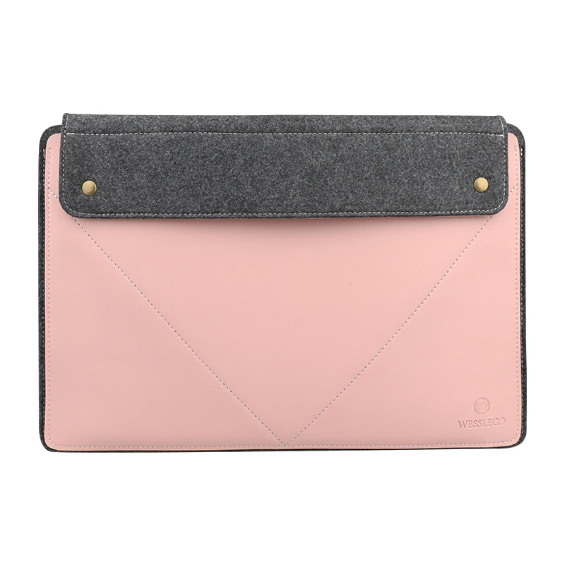 Wessleco Waterproof Notebook Blank Laptop Bag Case Sleeve Custom 13.3 14 inch PU Leather Felt Lining Laptop Sleeve Bag