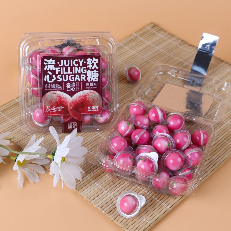 Cheap Wholesale 85g Sale Center Fill Soft Gummy Snacks Sweets Cute Ball Shaped Customized Children Fruit Gummy candy Snack