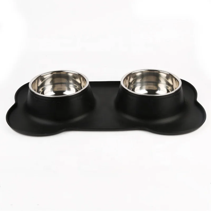 Wholesale Dog Bowl silicone double stainless steel pet feeder