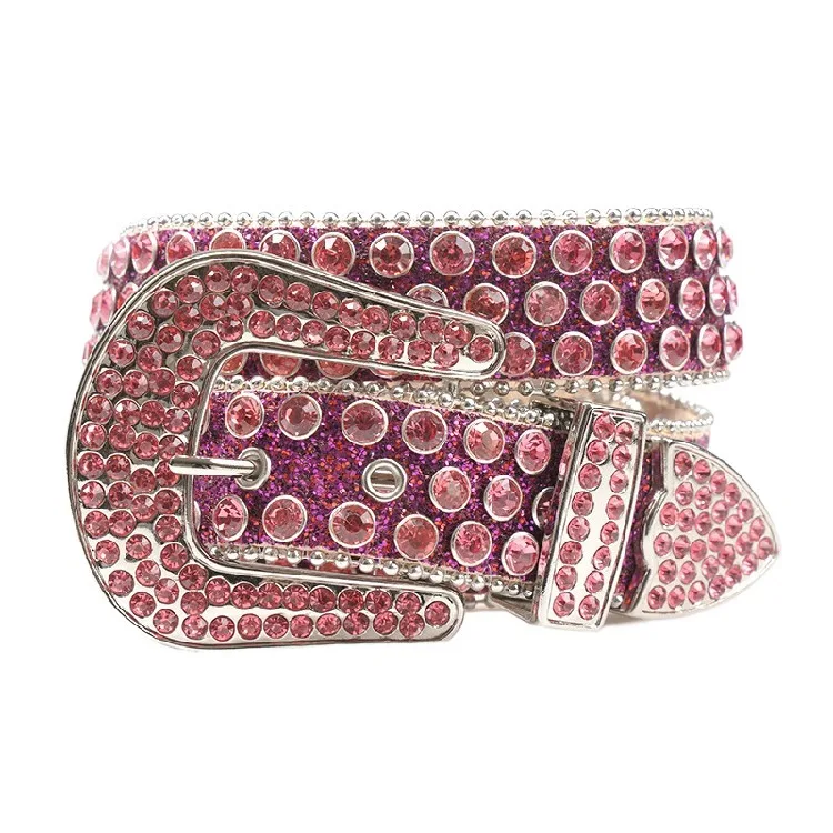 Новинка 2022 ремни ковбоя в западном стиле Блестящие розового цвета ремень Западном ковбойском с блестящими стразами B b