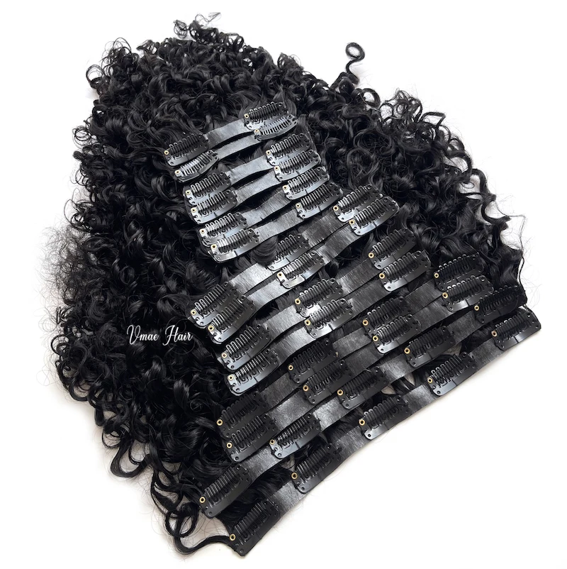 VMAE Wholesale Vietnamese Raw Cuticle Aligned Human Hair PU Invisible Clip Ins Afro Kinky Curly Seamless Clip In Hair Extension