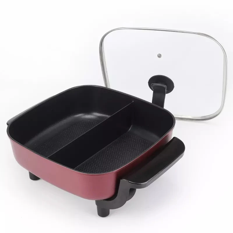 30cm non-stick coating hotpot electric skillet 12 inch electric deep skillet home electric skillet with glass vented lid