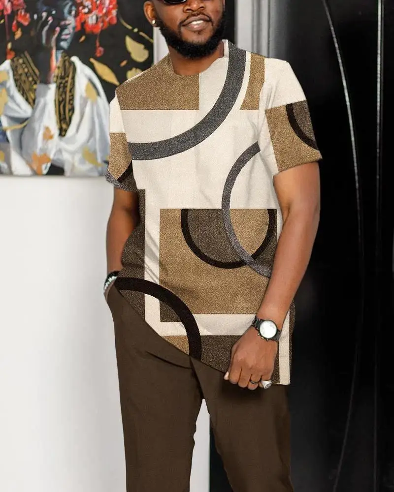 2023 New Mens Contrast Button Cardigan Casual Loose Walking Set African Mens Fashion Set