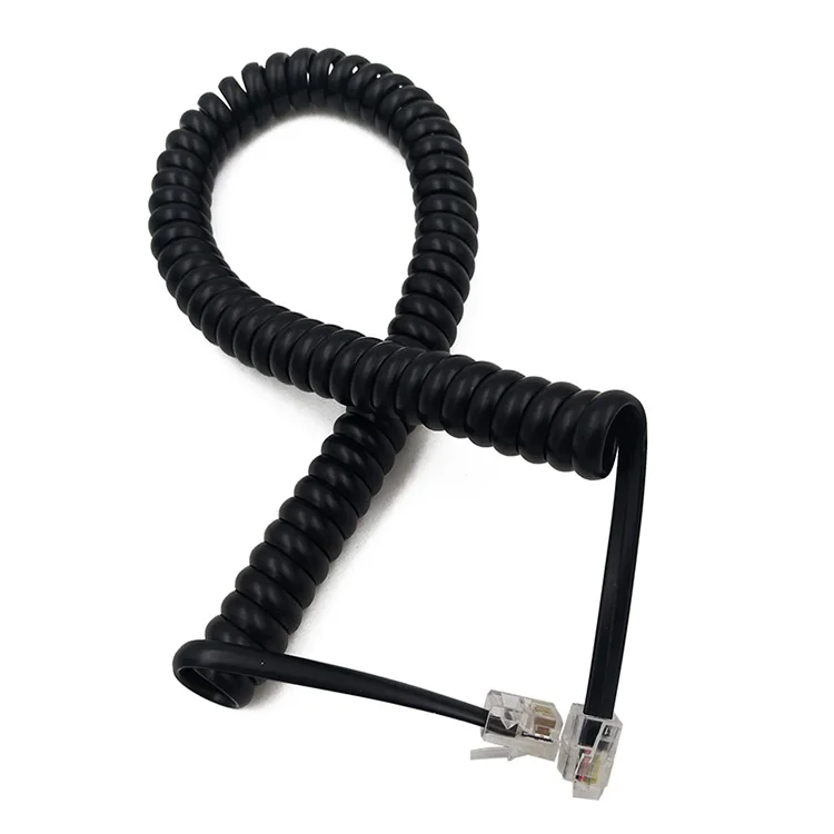 В наличии, 4-жильная телефонная плоский кабель с пружиной кривой провода L = 360 мм, динамик голосового линии на стационарный, 4P4C, черный