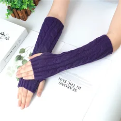 Winter Thicken Warm Half Finger Wool Knitted Gloves Long Sleeve Warm Arm Women Long Gloves