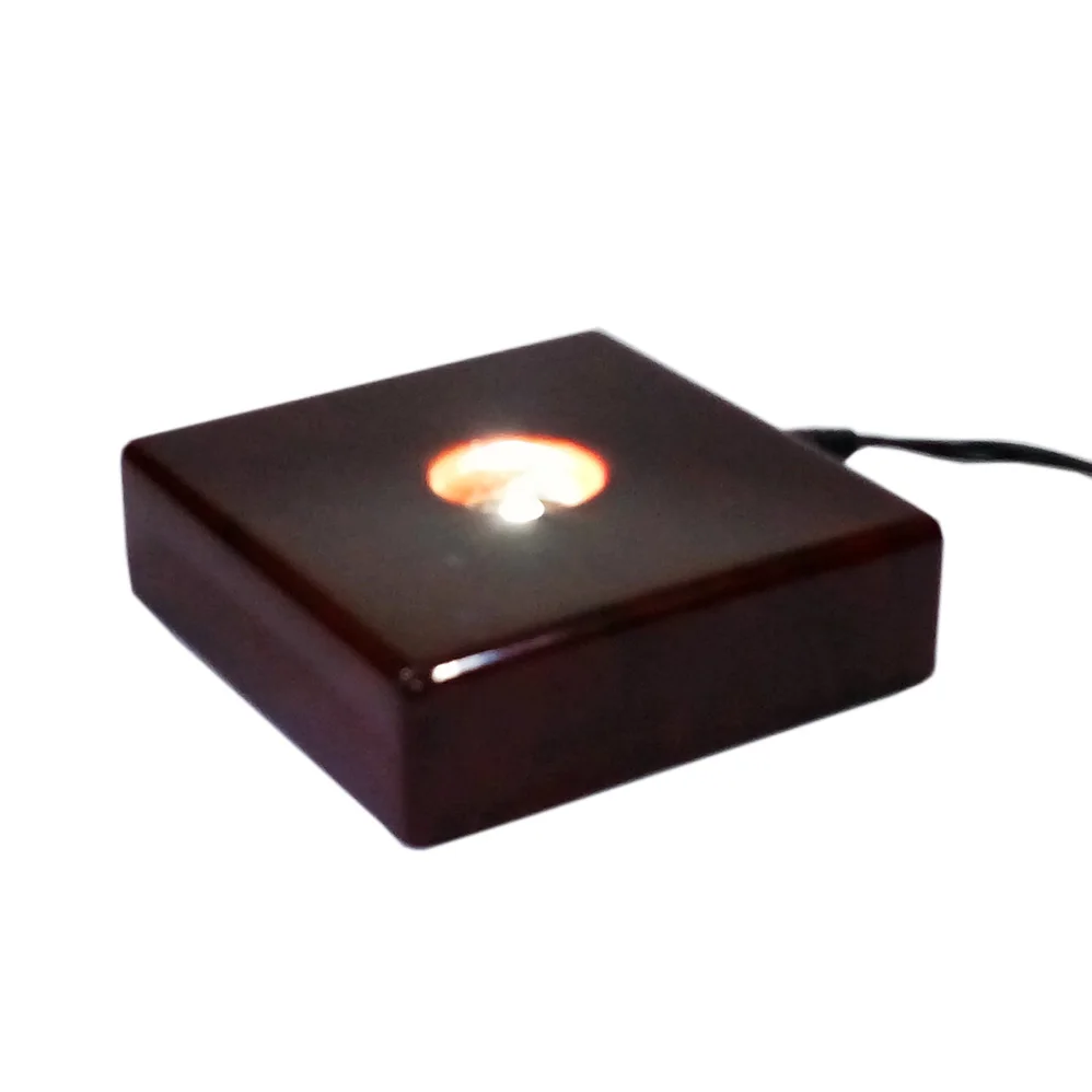 Square Cherry lacquer finish wooden SMD super bright led light displaying engraved ball or engraved 3D portrait cubestand base