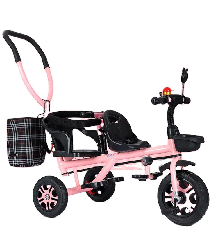 Cheap Steel  Twins Tricycle Baby Stroller Double Seat Kids Baby Bike Tricycle With Rotating Seat