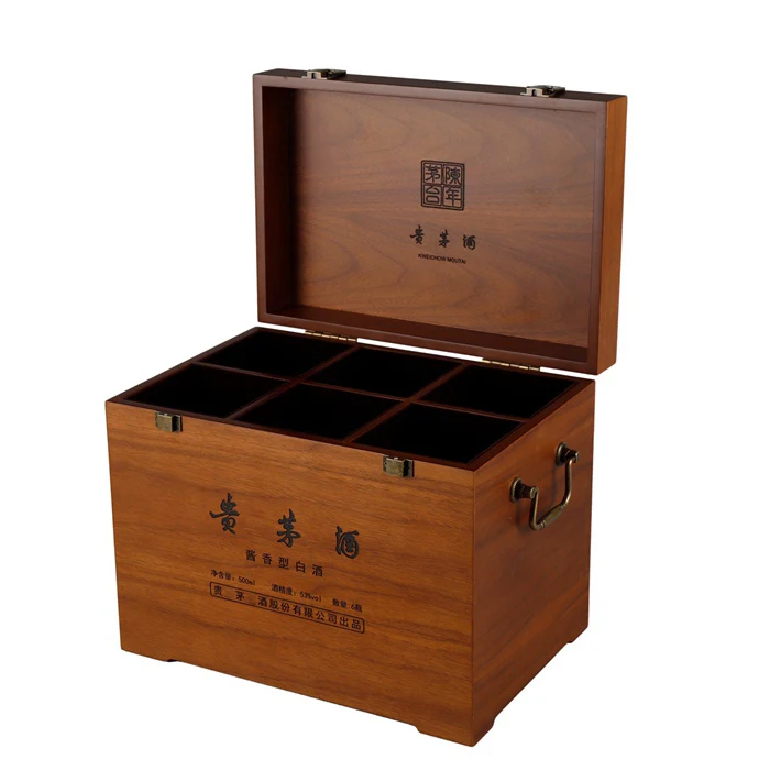 wholesale custom 6 bottle box portable MDF wood wine box with metal handles OEM & ODM