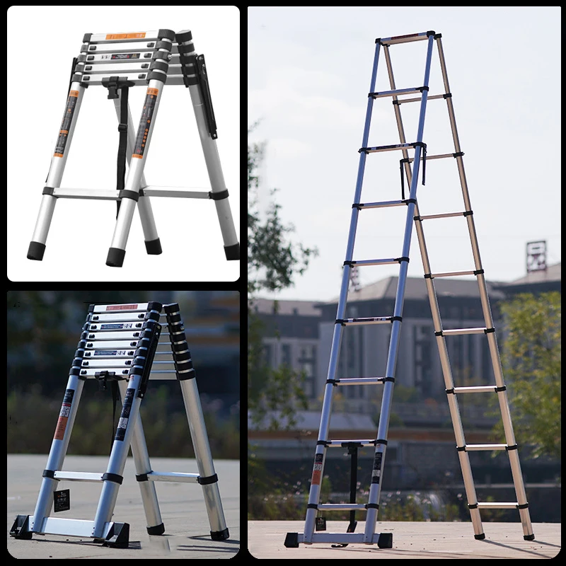 Telescopic Ladder Step Stainless steel Telescopic Ladder, Lightweight Portable Multipurpose Folding Adjustable A-frame Ladders