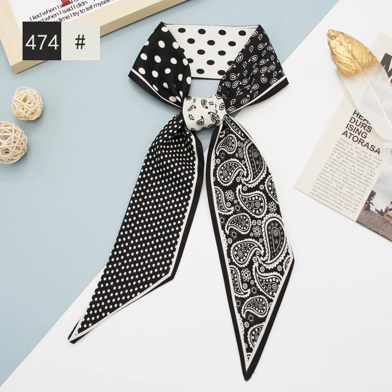 MIO Black and White Tie Scarf Polka Dot Striped Printed Neckerchief Ribbon Head Bag Hair Band for Women Girls