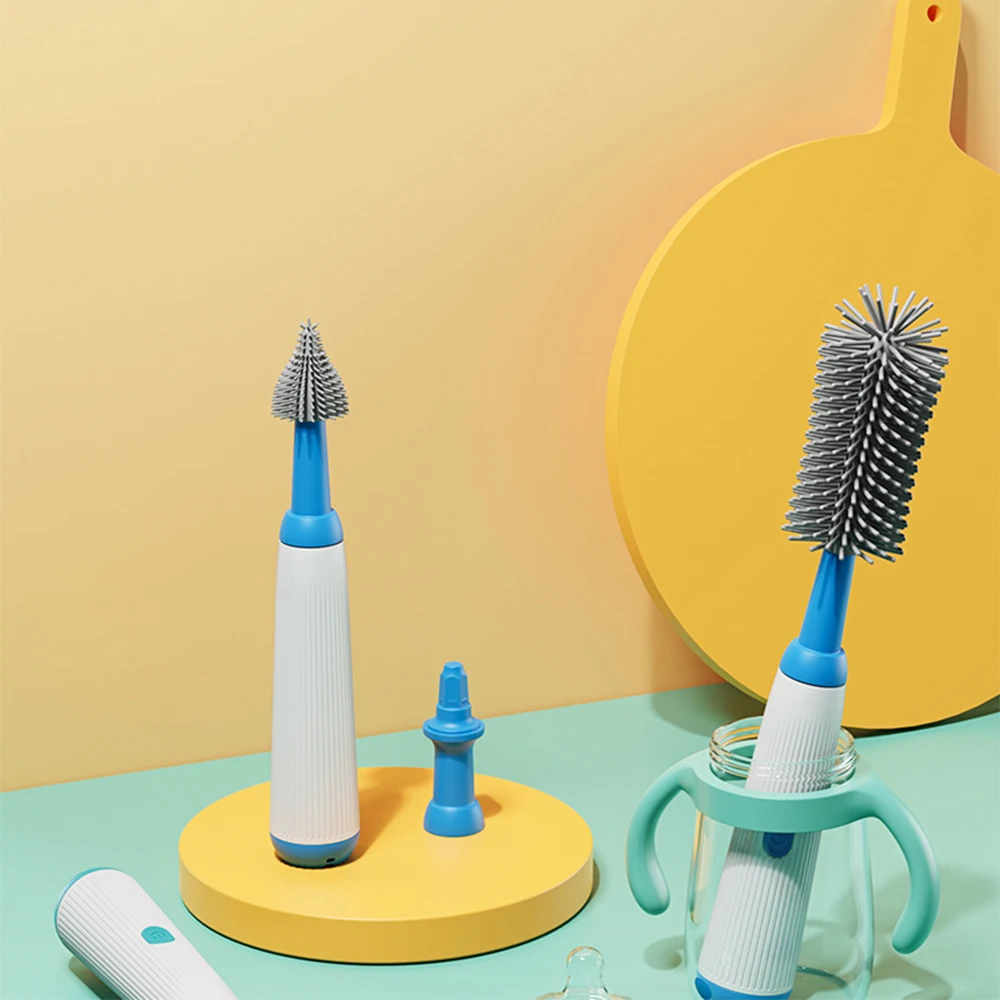 New Arrival 4in1 1500mah Small Travel Infants Baby Multipurpose Silicone Cordless Electric Bottle Cleaning Brush with Extensions