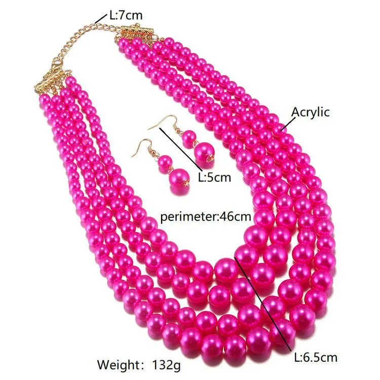 Wholesale 6 Colors 4 Layered Resin Pearl Beads African Nigeria Indian Bridal Necklace Earring Set For Wedding
