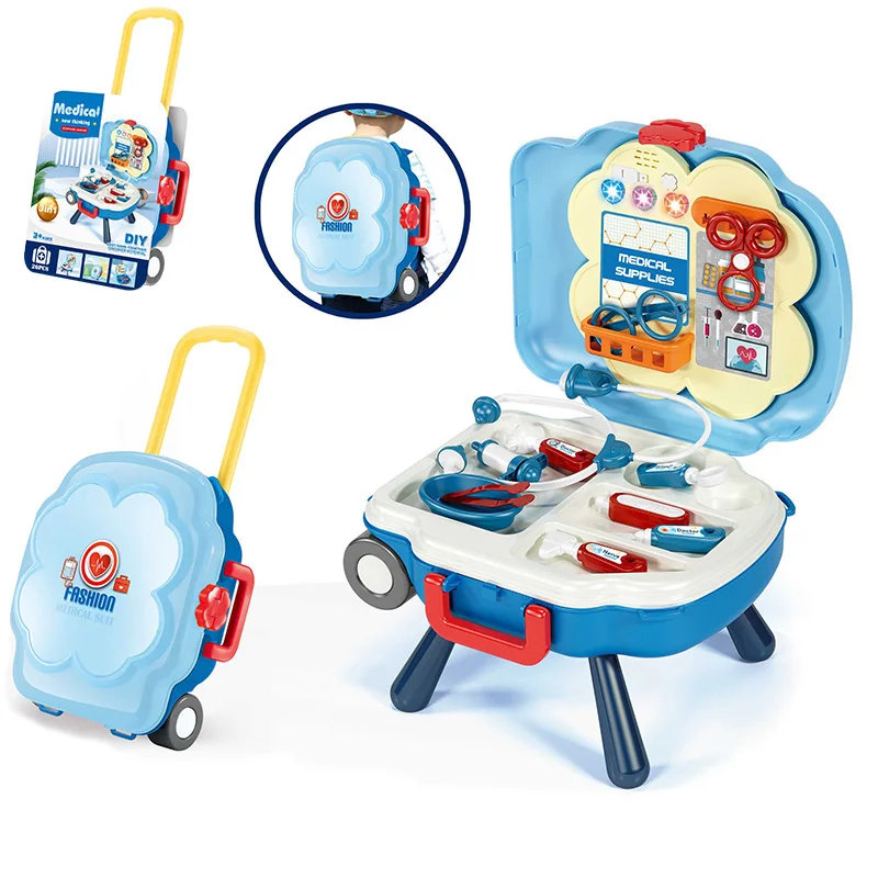 Portable Trolley Suitcase Preschool Educational Plastic Learn Toy Set Doctor Engineer Tool Kitchen & Make Up for Children