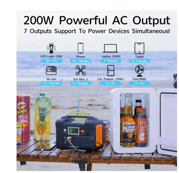 200V 230V AC 200W Portable Power Station 151WH Solar Generator 40800mAh/3.7V Battery DC Outdoor Emergency Power Supply