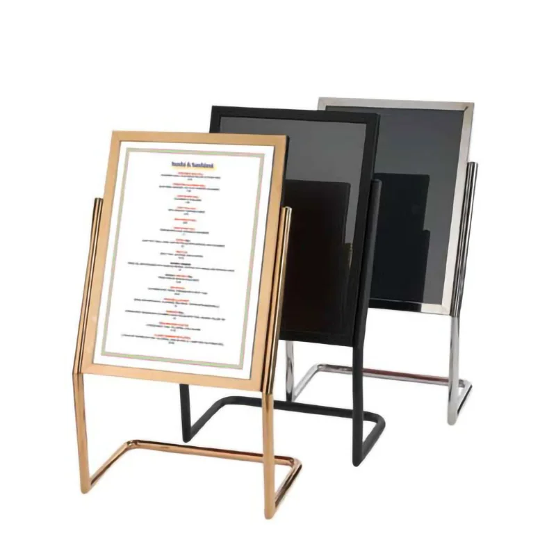 Free-standing Metal Gold Poster Display Stand, Menu Display Rack for Shopping Store
