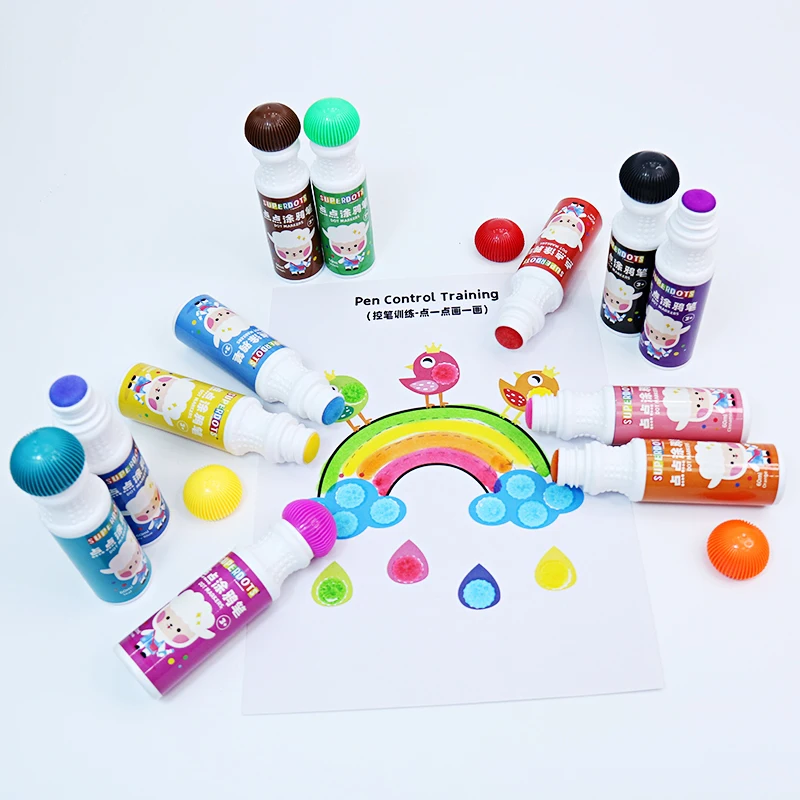 New Kids Dot Markers Drawing Toys ,12 Colors Washable Bingo Marker Graffiti Pens Pack Activity Sheets Toddler Art Painting Set