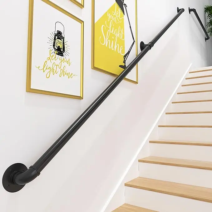 Beautiful Railings Built with Pipe Diy stair railing Diy stairs design Wall-Mounted Indoor Elderly Handrail black steel