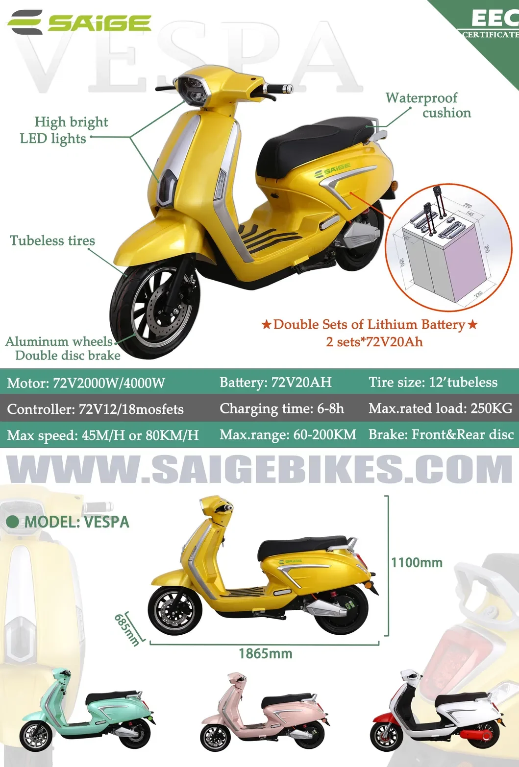 Wholesale Saige EEC Electric Racing Motorcycle Scooter New Rechargeable Battery 48v 500w Motor Power Bicycle Type