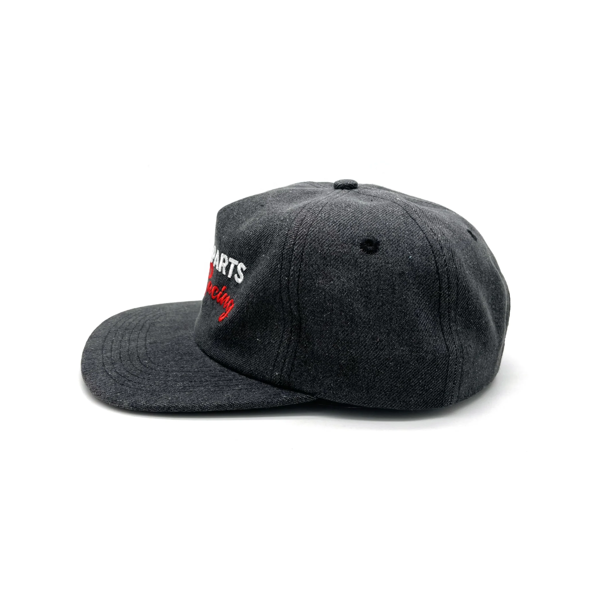 custom flat brim mid crown snapback 5 panel denim hat cap