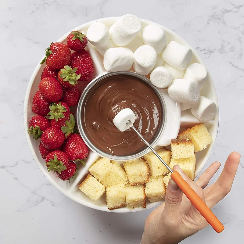25W Electric Fondue Pot Kit Chocolate Fondue Maker Electric Fondue Set with 4 Forks and Tray
