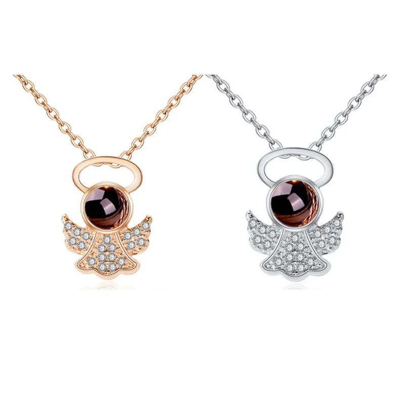 Trendy Wholesale Custom Openable 100 Languages I Love You Best Friend Angel Necklace
