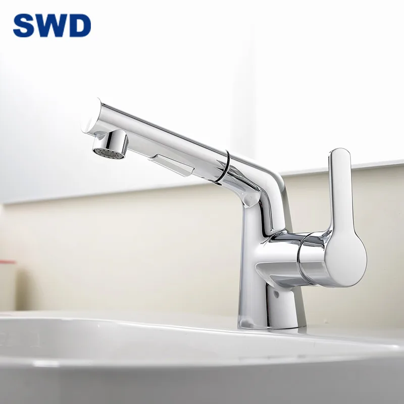 Bathroom Chrome Pull Out Press Zinc Brass Wash Basin Faucet Mixer Hot Cold Water Tap Faucets List