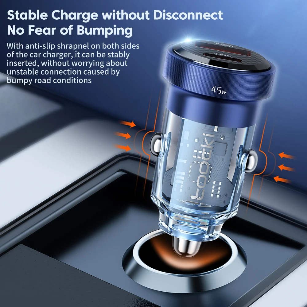 Mini Portable dual ports 30W Car Charger Transparent USB C PD Car Charger Smart Phone Type C Car Charger