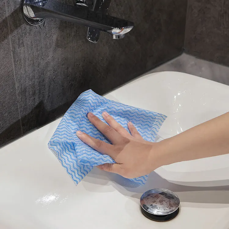 2023 hot sale Disposable Foodservice wipes reusable spunlace wave rayon fiber blue cleaning cloths