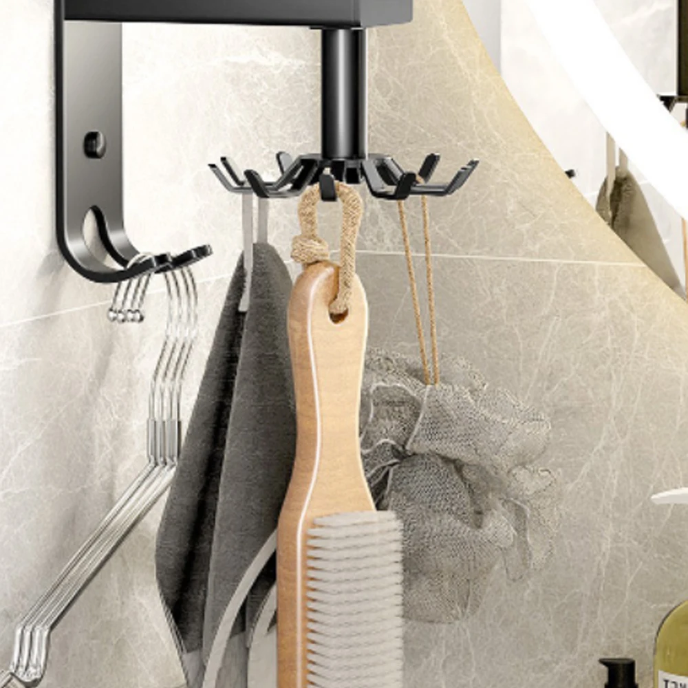 New Style No Drilling Wall Mounted Multifunctional Hook Space Aluminum Swivel Hook for Bathroom and Kitchen