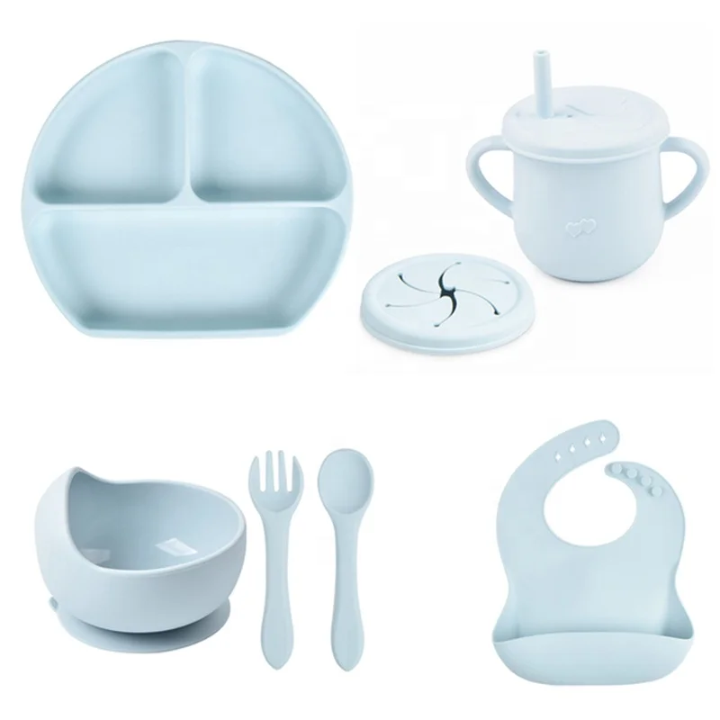 Manufacturing BPA Free 7PCS Baby Eating Set Bowl Plate Baby Dinnerware Weaning Silicone Feeding Set For Baby Girl