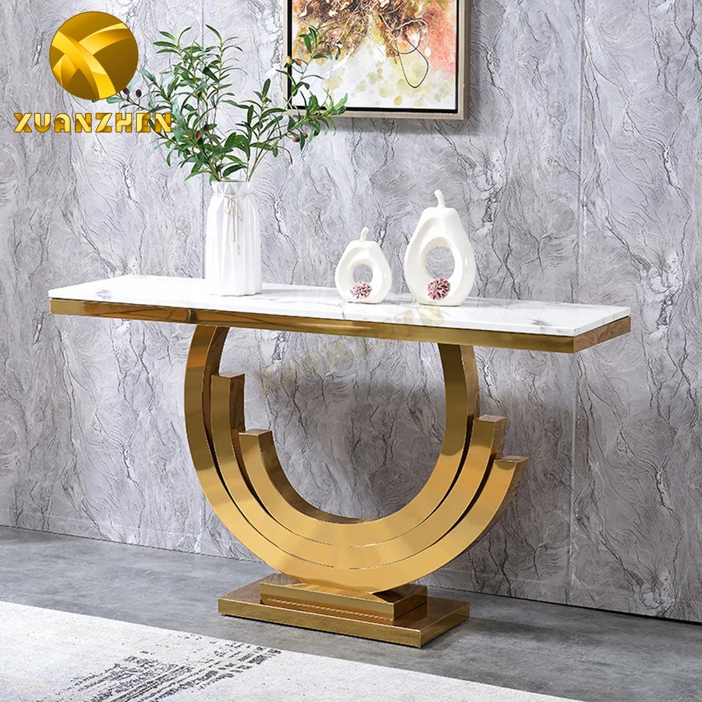 Foshan furniture living room luxury stainless steel hallway table modern metal console table with mirror CT037