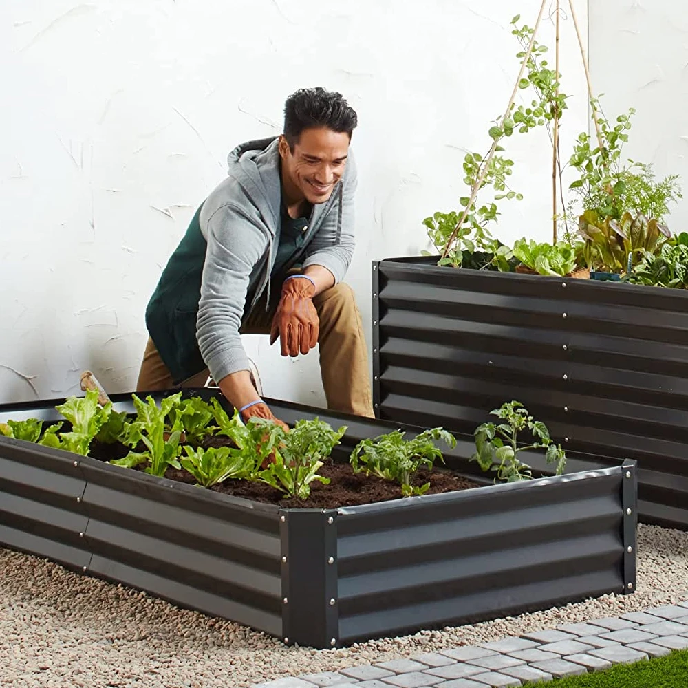 Большая оцинкованная поднятая садовая кровать самостоятельная посадка с решеткой для садового