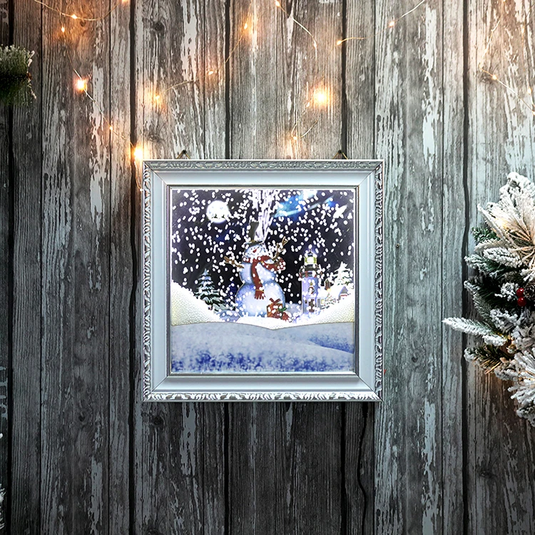 MDF buy deco de noel snowing musical lighting Christmas decoration wall plaque shadowbox frame for house walls