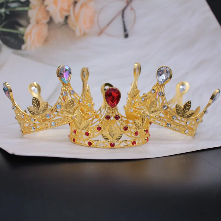 Girls princess crown wedding birthday party round rhinestone cake metal crown tiara