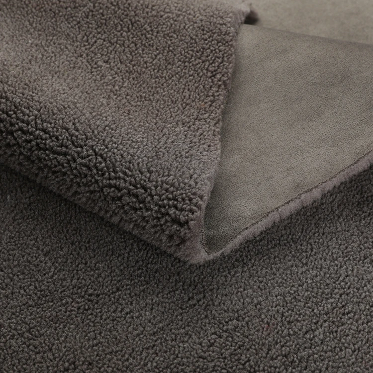 100% Polyester Sofa Faux Teddy Fur Fabric Bonded With Suede Fabric  For Coat