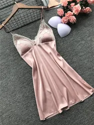 Wholesale One Piece Sleeping Dress Breathable Silk Satin Nightgown for Women