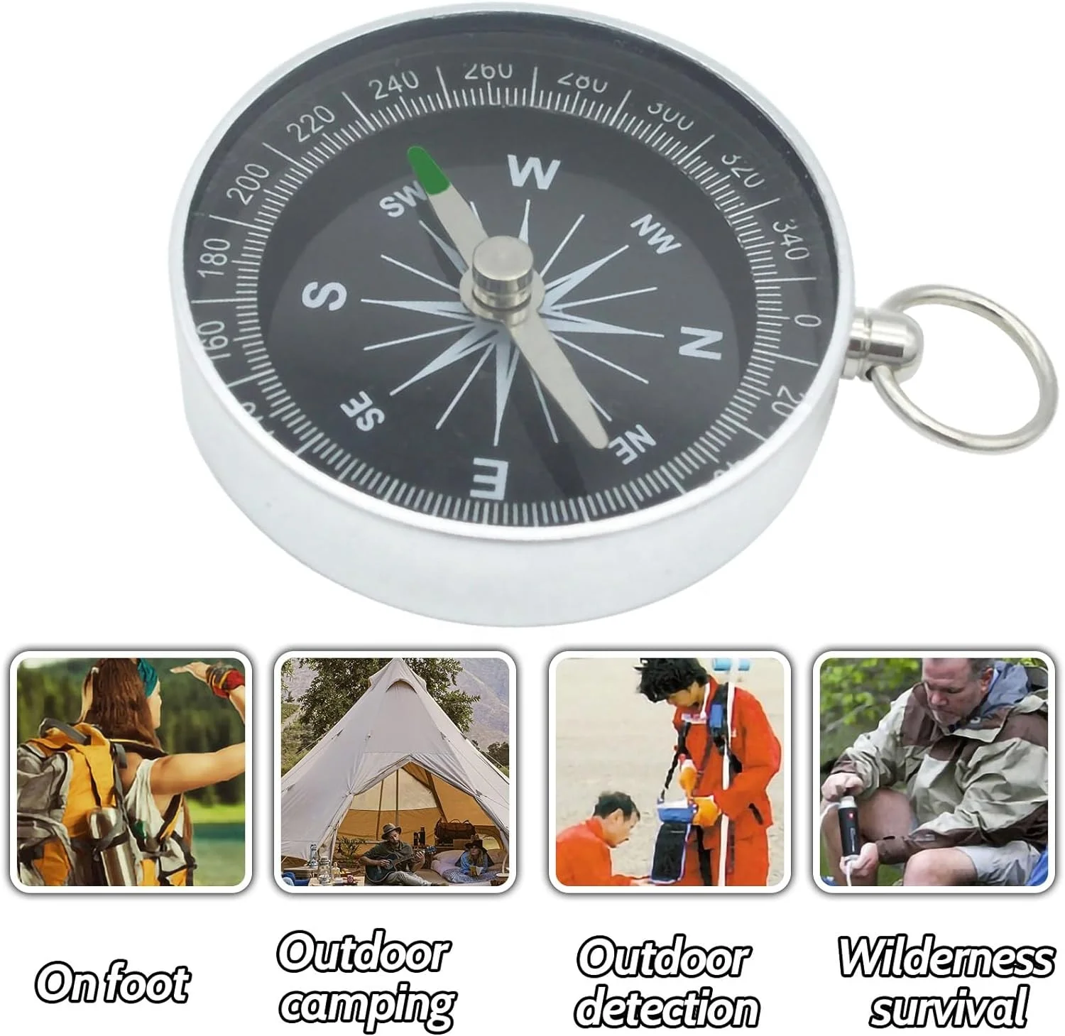 Pocket Compass Camping Survival Compass Ring Key Chain Compass for Hiking Camping Motoring Boating Backpacking
