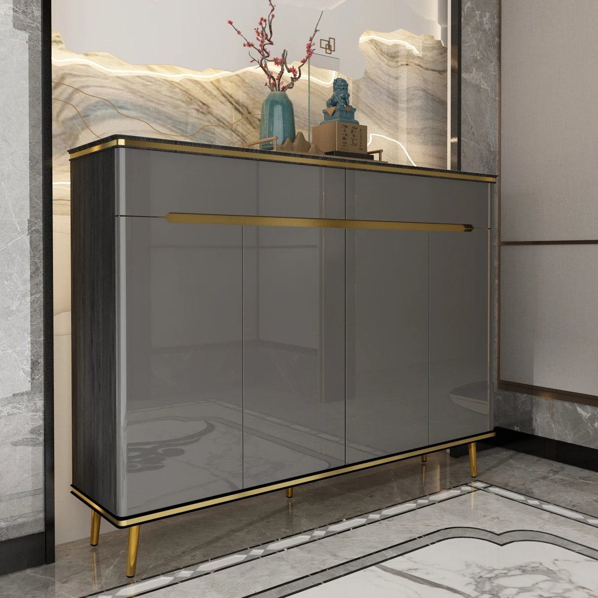 Modern light luxury living room furniture high density board cabinet shoes storage shoe cabinet