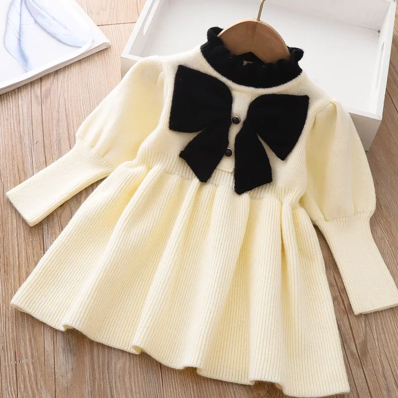 2022 spring and autumn Girls Sweet knitted princess dress, soft and comfortable dress, suitable for 2-6 years old children