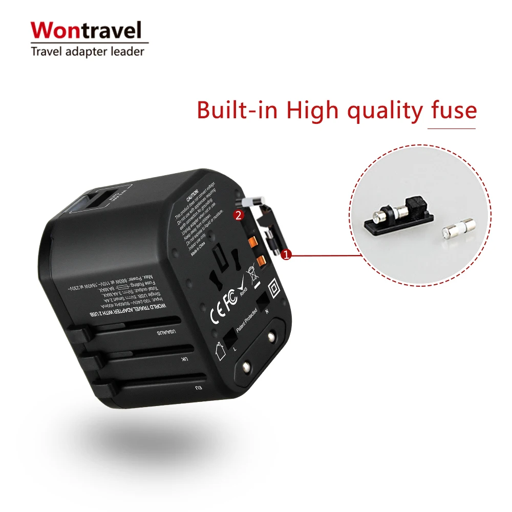 Portable travel gift 2 usb ports 2.4a output useful gadgets worldwide travel adapter