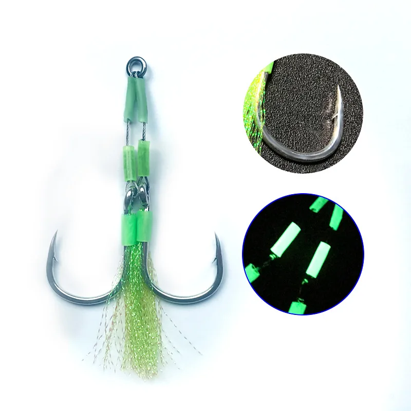 fishing hook with fishing bright wire  Assist  iron plate hook  Stainless Steel Hooksslow rocking iron plate double hook