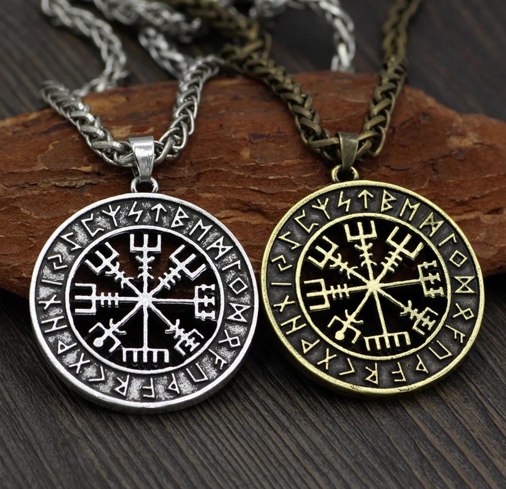 New  Norse Viking Necklace Rune Vegvisir Stainless Steel Mens Compass Pendant Necklace