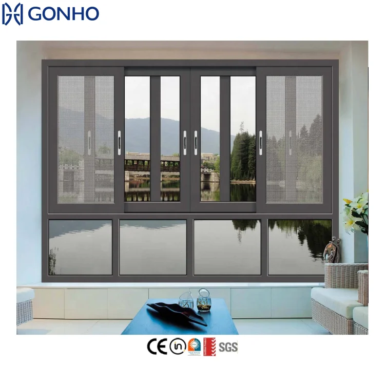 Simple Design Sound Insulation 3 Track Aluminium School Sliding Window Black Screen Window