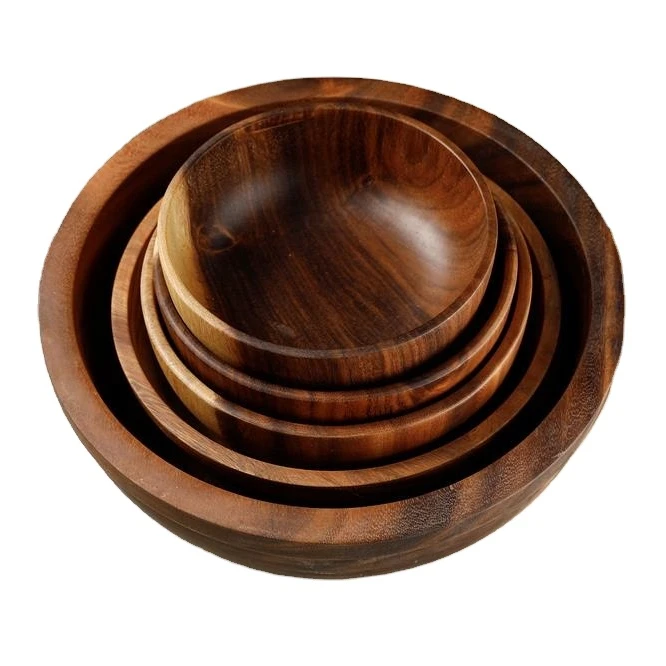 
High quality Acacia wooden bowl salad bowl set of different size natural bowls 