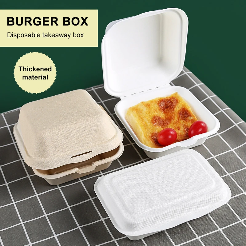 Custom Biodegradable Sugar Cane Bagasse Packaging Food Container Eco Friendly Sugarcane Burger Box