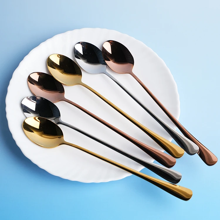 Korean Style Spoon 304 Stainless Steel Food Grade Cutlery Spoon Creative Tip Thick Long Handle Stirring Coffee Spoons